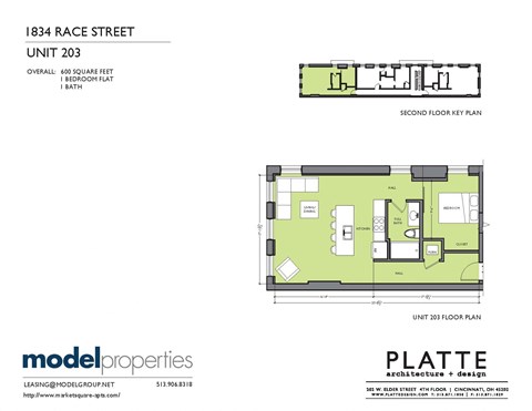 Floor plan for 1 bed, 1 bath, 600 sqft